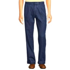 NWT Men's Roundtree & Yorke Core Comfort Classic Fit Pleated Denim Cuffed Pants